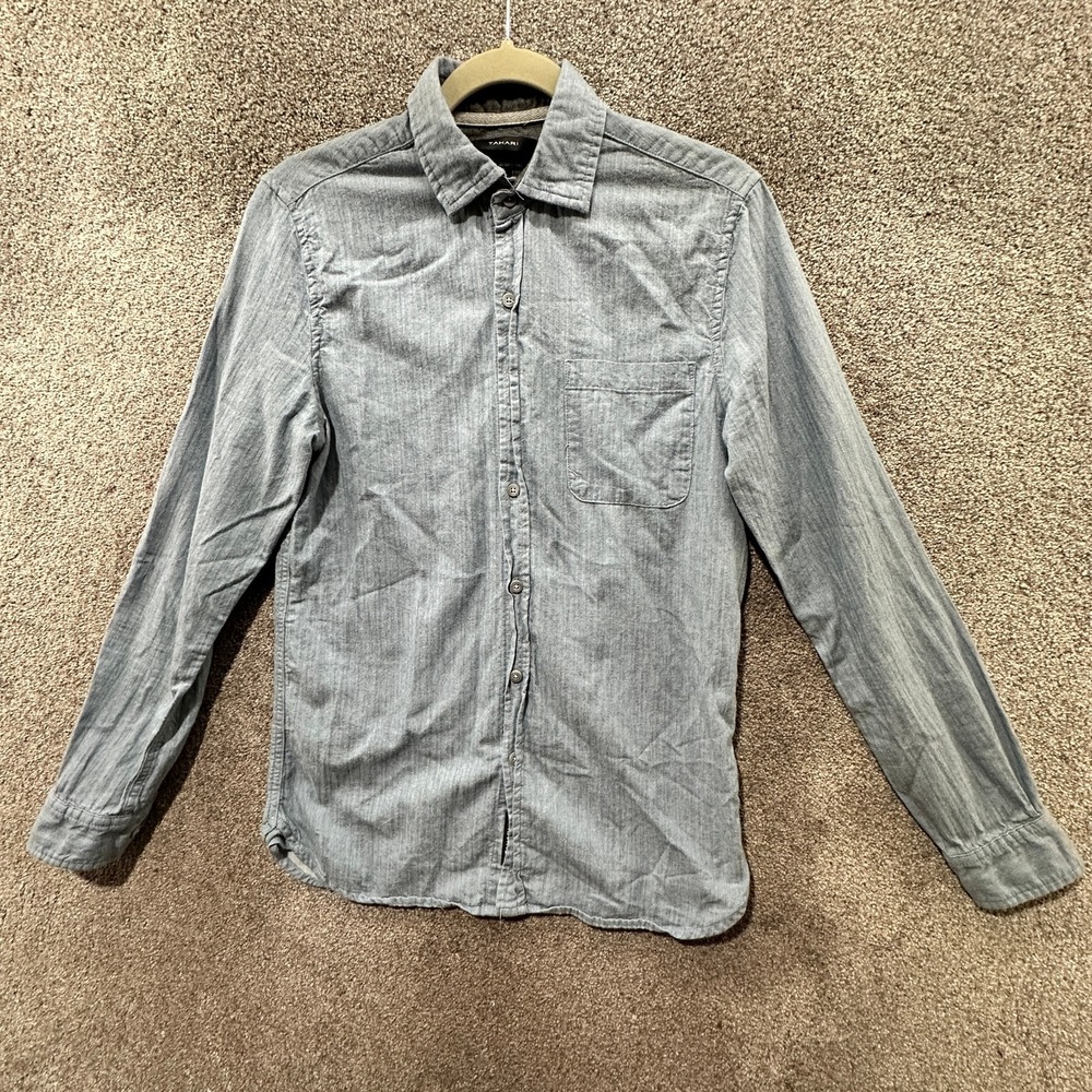 Tahari Button Up Top Women Small Blue 100% Fine Cotton Flannel Long Sleeve‎